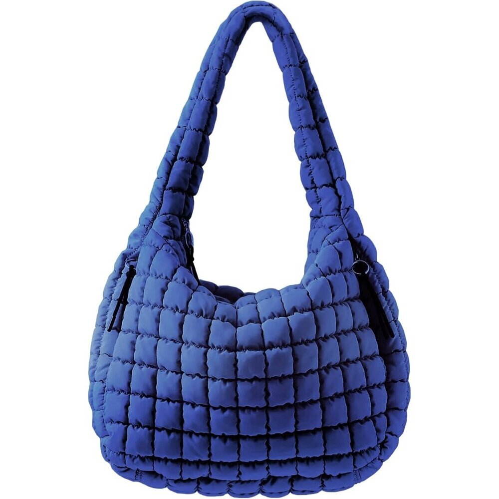 Women's Navy Blue Nylon Puffy Purse Hobo Zipper Large Shoulder Cross Body Bags